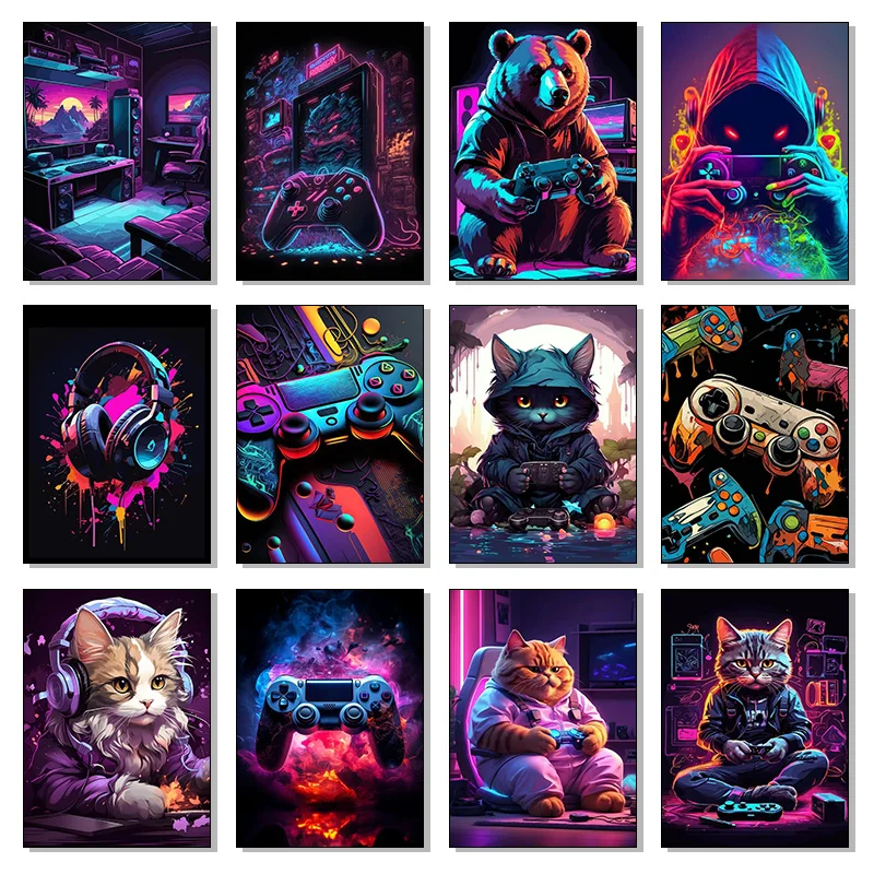 Gaming Console Controller - Poster Konsol Game Neon Berwarna-warni, Gambar
