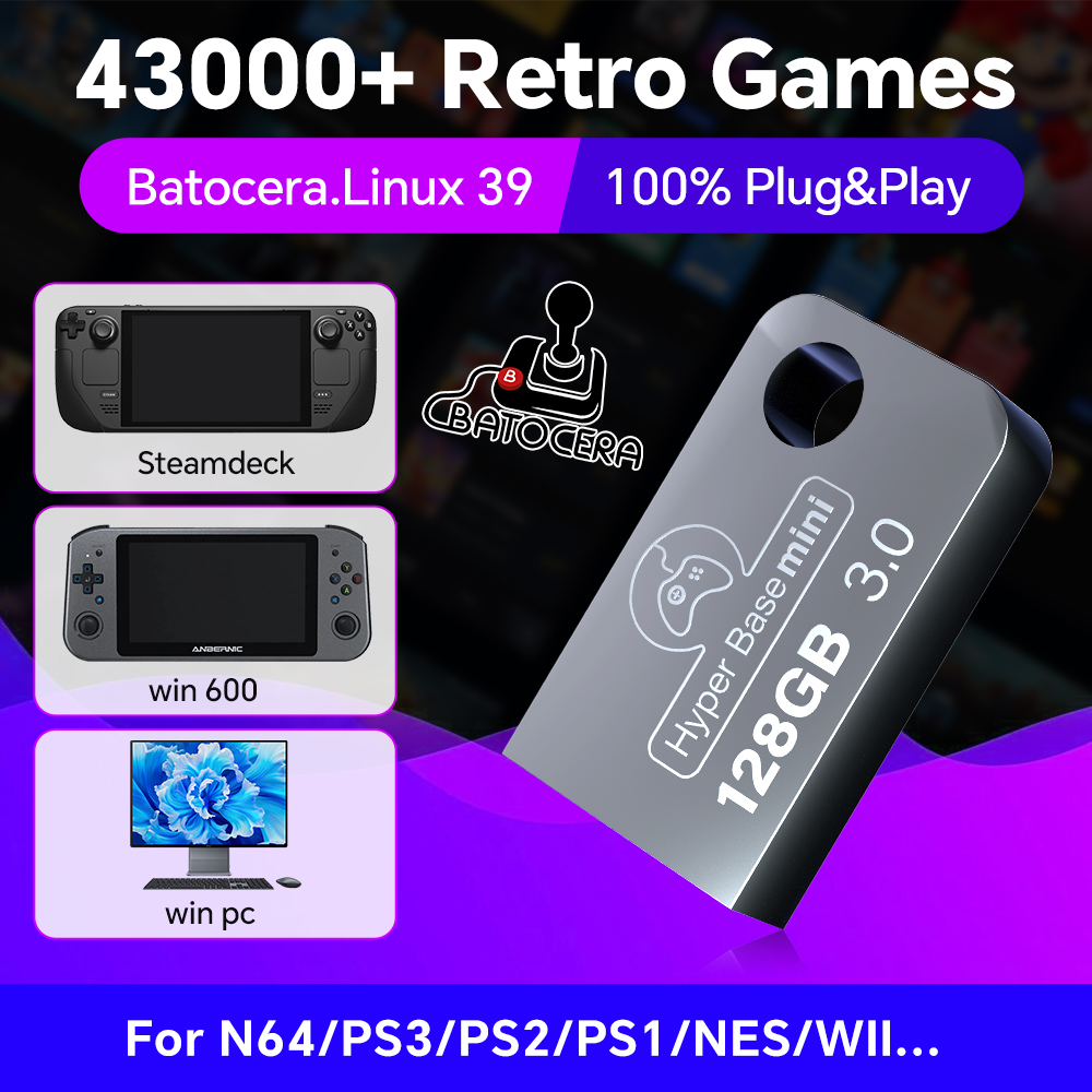 Gaming Console Mini - Batocera Flash Drive USB 128G, untuk
